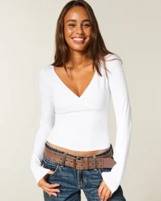 Langærmet sømløs wrap-top