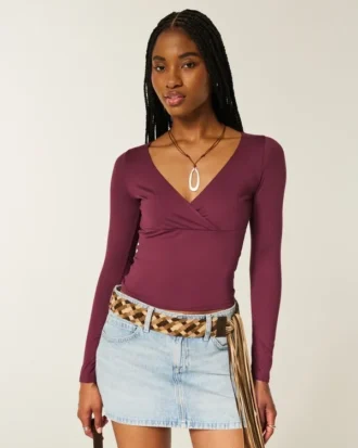 Langærmet sømløs wrap-top