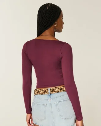 Langærmet sømløs wrap-top