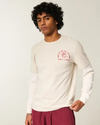 Langærmet T-shirt med grafisk print af ulvehoved