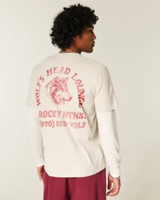 Langærmet T-shirt med grafisk print af ulvehoved