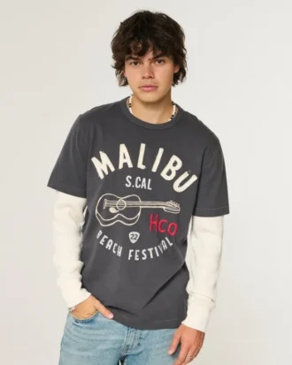 Langærmet T-shirt med logo-grafik i lag