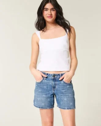 Lavtaljede baggy denimshorts med sløjfemønster