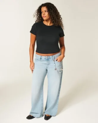 Lavtaljede baggy jeans i distressed look