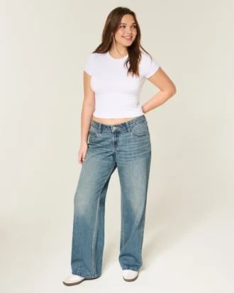 Lavtaljede baggy jeans i medium vask