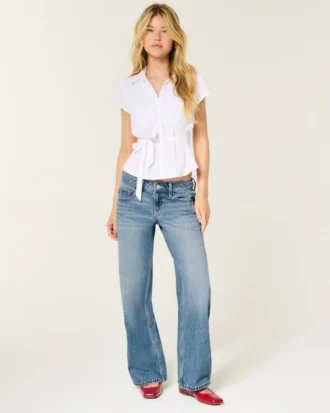Lavtaljede baggy jeans i medium vask