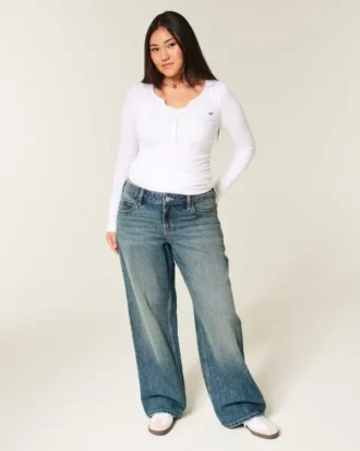 Lavtaljede baggy jeans i medium vask