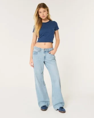 Lavtaljede baggy jeans i medium vask