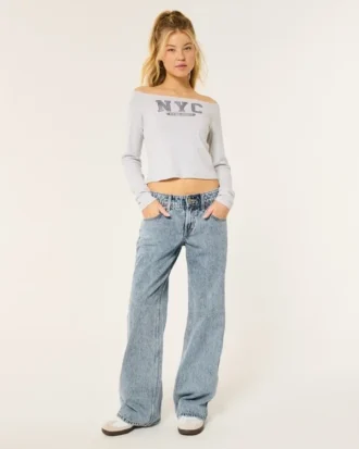Lavtaljede baggy jeans i medium vask