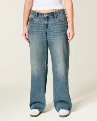 Lavtaljede baggy jeans i medium vask