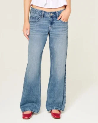 Lavtaljede baggy jeans i medium vask