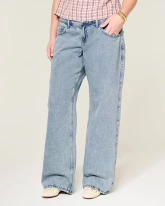Lavtaljede baggy jeans i medium vask