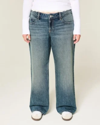 Lavtaljede baggy jeans i medium vask