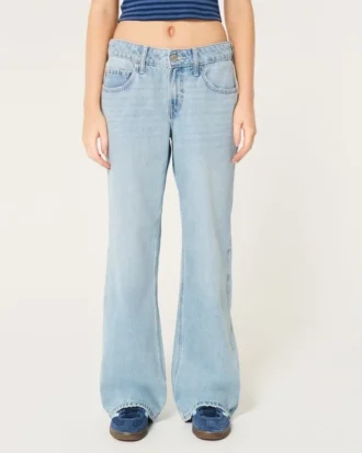 Lavtaljede baggy jeans i medium vask
