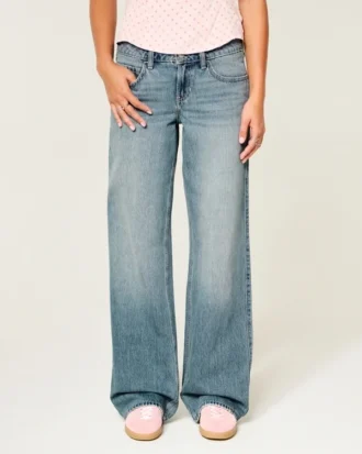 Lavtaljede baggy jeans i medium vask