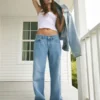 Lavtaljede baggy jeans i medium vask Lavtaljede baggy jeans i medium vask