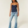 Lavtaljede jeans med medium vask og broderede blomster og bootcut-ben Lavtaljede jeans med medium vask og broderede blomster og bootcut-ben