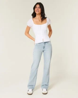 Lavtaljede, letvaskede, afslappede jeans med lige ben