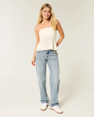Lavtaljede, løse jeans i medium vask