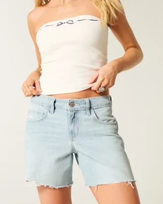 Lavtaljede, lysvaskede, baggy denimshorts 5″