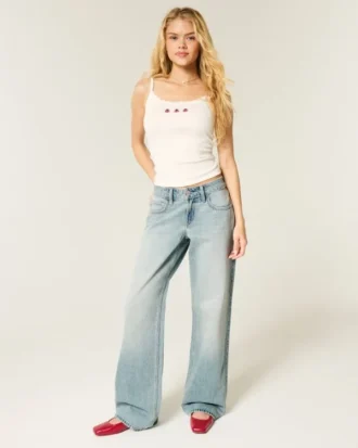 Lavtaljede, lysvaskede baggy jeans