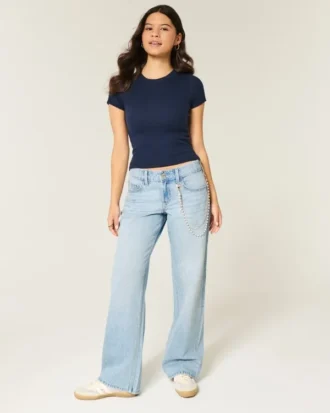 Lavtaljede, lysvaskede baggy jeans
