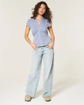 Lavtaljede, lysvaskede baggy jeans