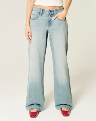 Lavtaljede, lysvaskede baggy jeans