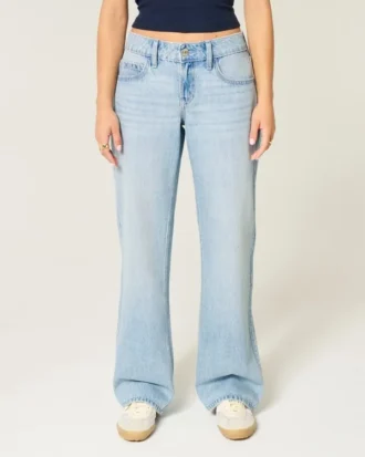 Lavtaljede, lysvaskede baggy jeans