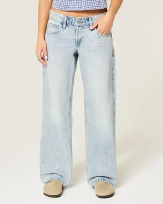 Lavtaljede, lysvaskede baggy jeans