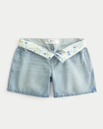 Lavtaljede, lysvaskede, foldede baggy denimshorts 5″ Lavtaljede, lysvaskede, foldede baggy denimshorts 5″
