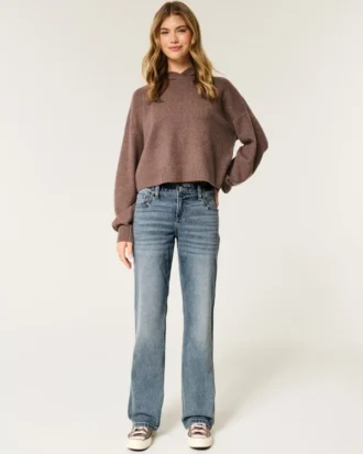 Lavtaljede, mediumvaskede, afslappede jeans med lige ben