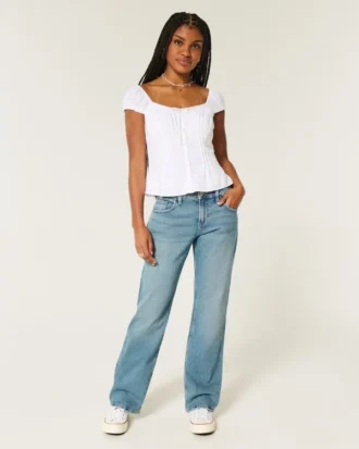 Lavtaljede, mediumvaskede, afslappede jeans med lige ben