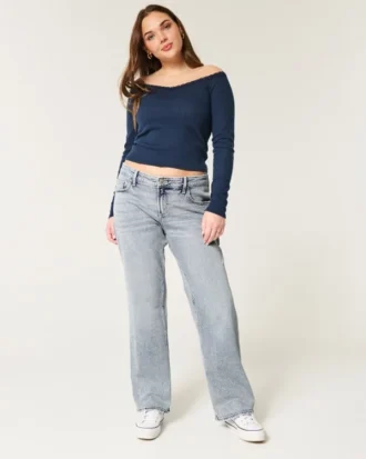 Lavtaljede, mediumvaskede, afslappede jeans med lige ben