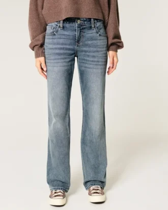 Lavtaljede, mediumvaskede, afslappede jeans med lige ben
