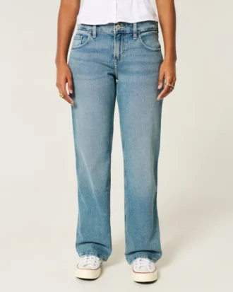 Lavtaljede, mediumvaskede, afslappede jeans med lige ben