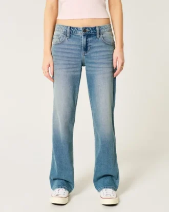 Lavtaljede, mediumvaskede, afslappede jeans med lige ben