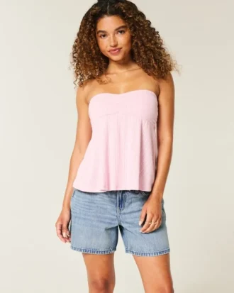 Lavtaljede, mediumvaskede, foldede, baggy denimshorts 5″