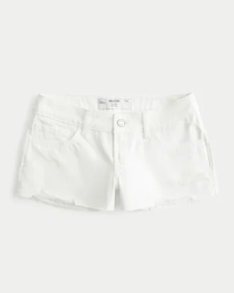 Lavtaljede mini-shorts i hvidt denim med distressed-look