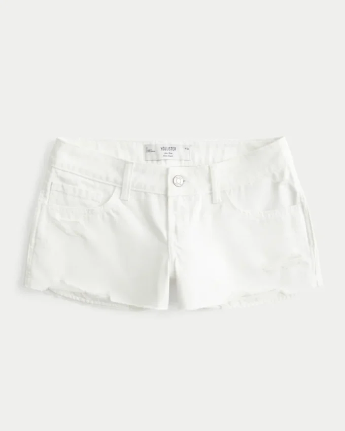Lavtaljede mini-shorts i hvidt denim med distressed-look