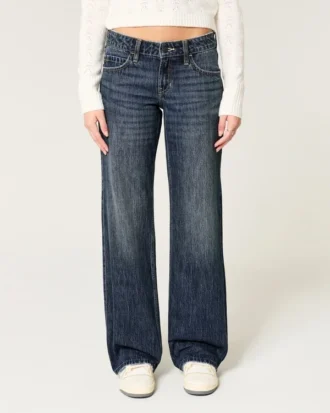 Lavtaljede, mørkvaskede baggy jeans