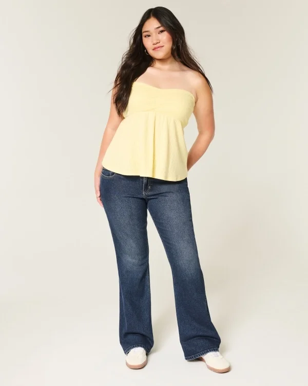 Lavtaljede mørkvaskede bootcut-jeans Lavtaljede mørkvaskede bootcut-jeans
