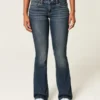 Lavtaljede, mørkvaskede bootcut-jeans med broderi Lavtaljede, mørkvaskede bootcut-jeans med broderi