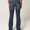 Lavtaljede, mørkvaskede bootcut-jeans med broderi Lavtaljede, mørkvaskede bootcut-jeans med broderi