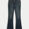 Lavtaljede, mørkvaskede bootcut-jeans med broderi Lavtaljede, mørkvaskede bootcut-jeans med broderi