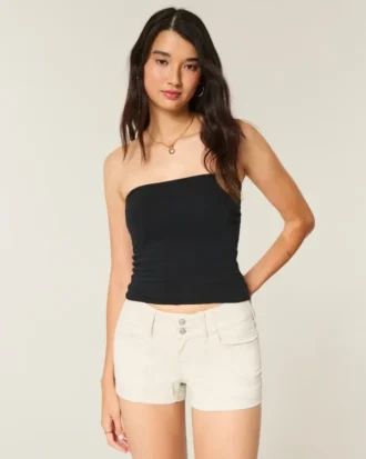 Lavtaljede poplin-shorts med blomsterprint og baglommer