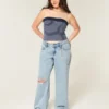 Lavtaljede, revne, lysvaskede baggy jeans Lavtaljede, revne, lysvaskede baggy jeans