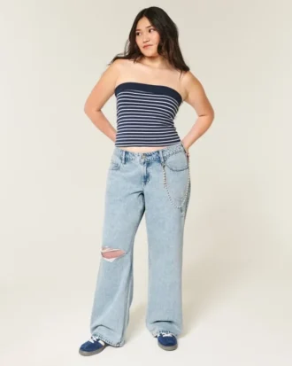 Lavtaljede, revne, lysvaskede baggy jeans