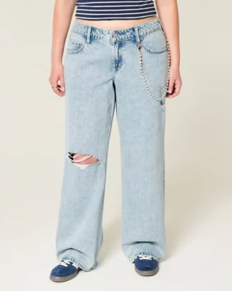 Lavtaljede, revne, lysvaskede baggy jeans