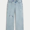 Lavtaljede, revne, lysvaskede baggy jeans Lavtaljede, revne, lysvaskede baggy jeans